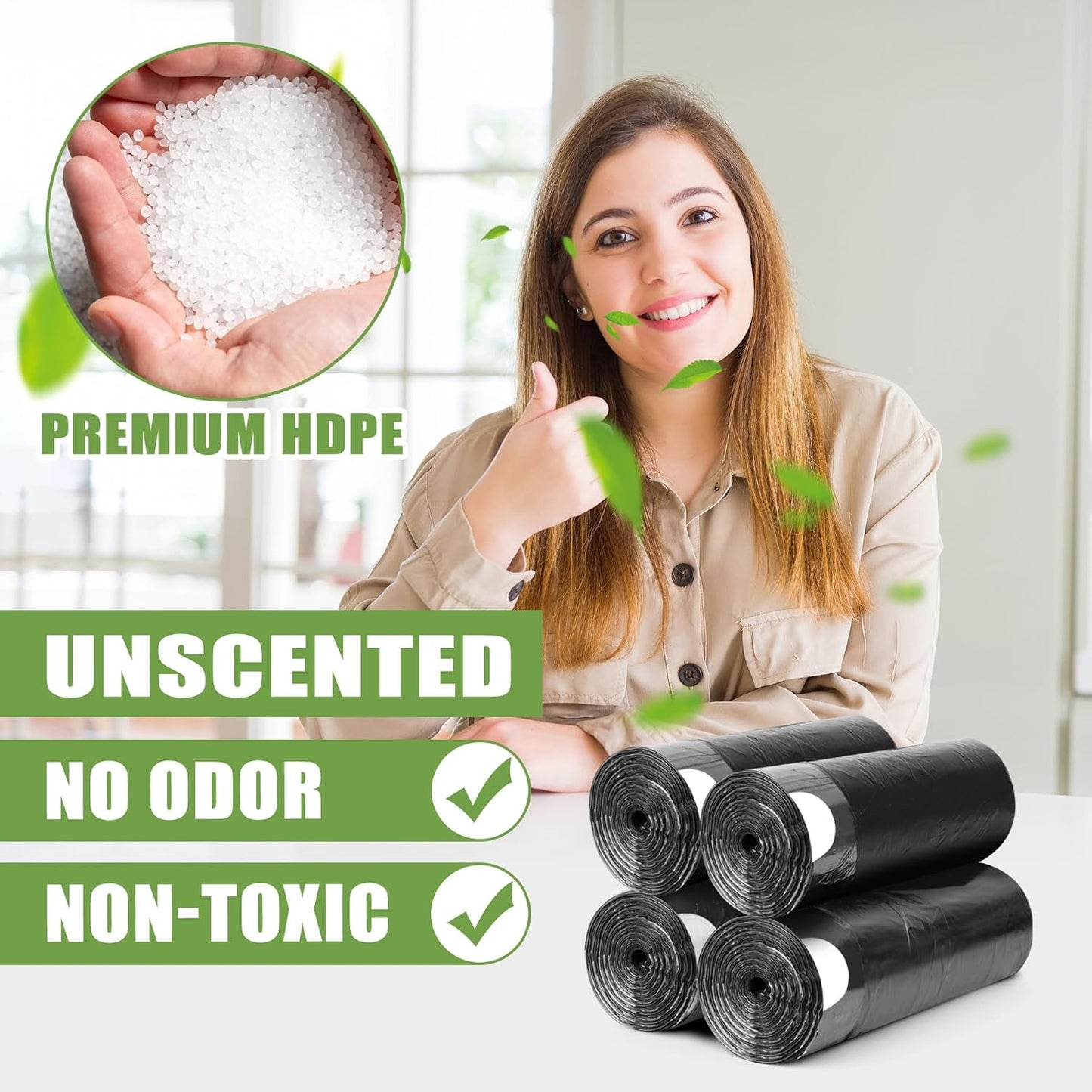 Skiennix 4 Gallon Small Trash Bags - Tear-Free Drawstring Liners for Bathroom & Home | 132 Count, Black