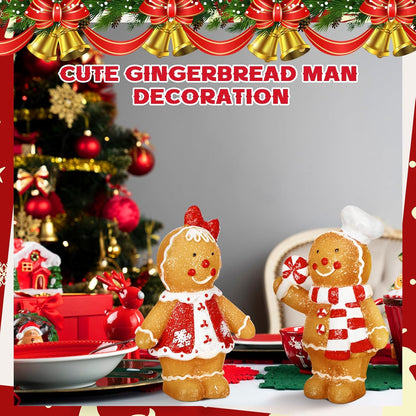 Moucuny Christmas Gingerbread Man Figurines - 2-Piece Resin Decor with Chef Hat & Scarf for Home Kitchen