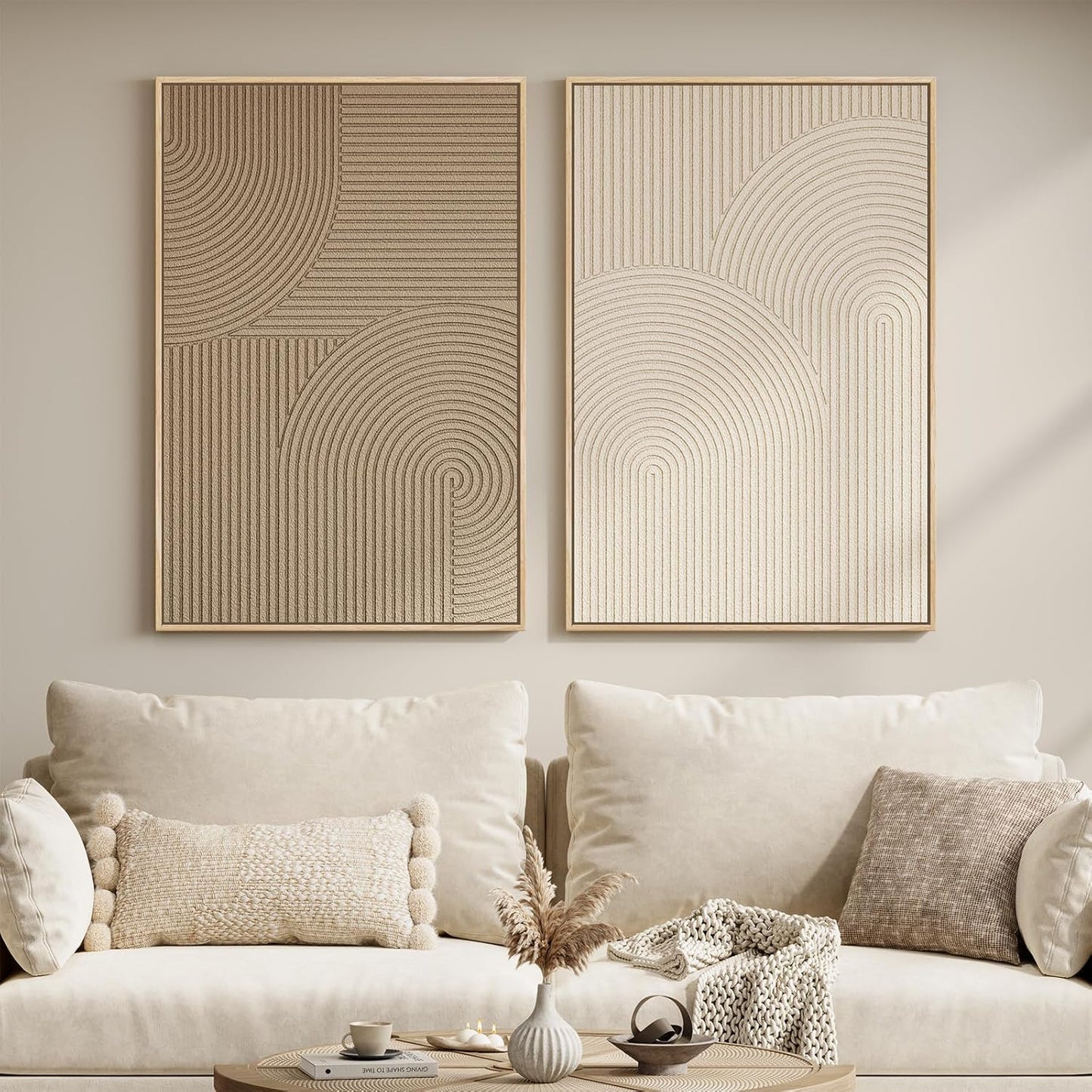 Regine Switzerland 3D Textured Wall Art Set - Modern Minimalist Beige & Brown Paintings | 24x36 In