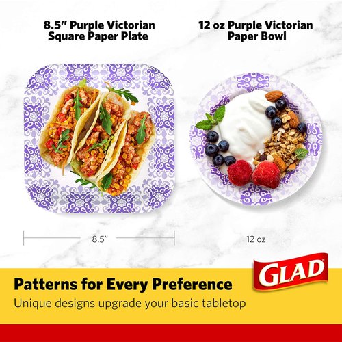 Glad Disposable Paper Plates - Soak Proof & Cut Proof | Heavy Duty, Microwaveable | 8.5" Diameter, 50 Count