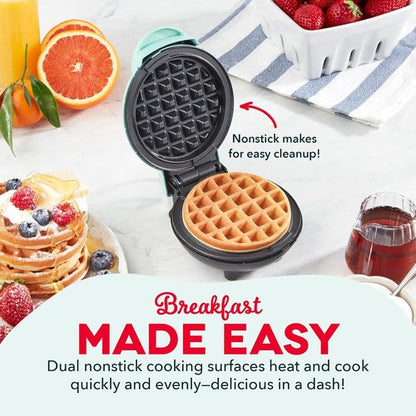 Dash Mini Waffle Maker - Compact Electric Iron for Creative Treats - Nonstick & Easy to Clean - Aqua