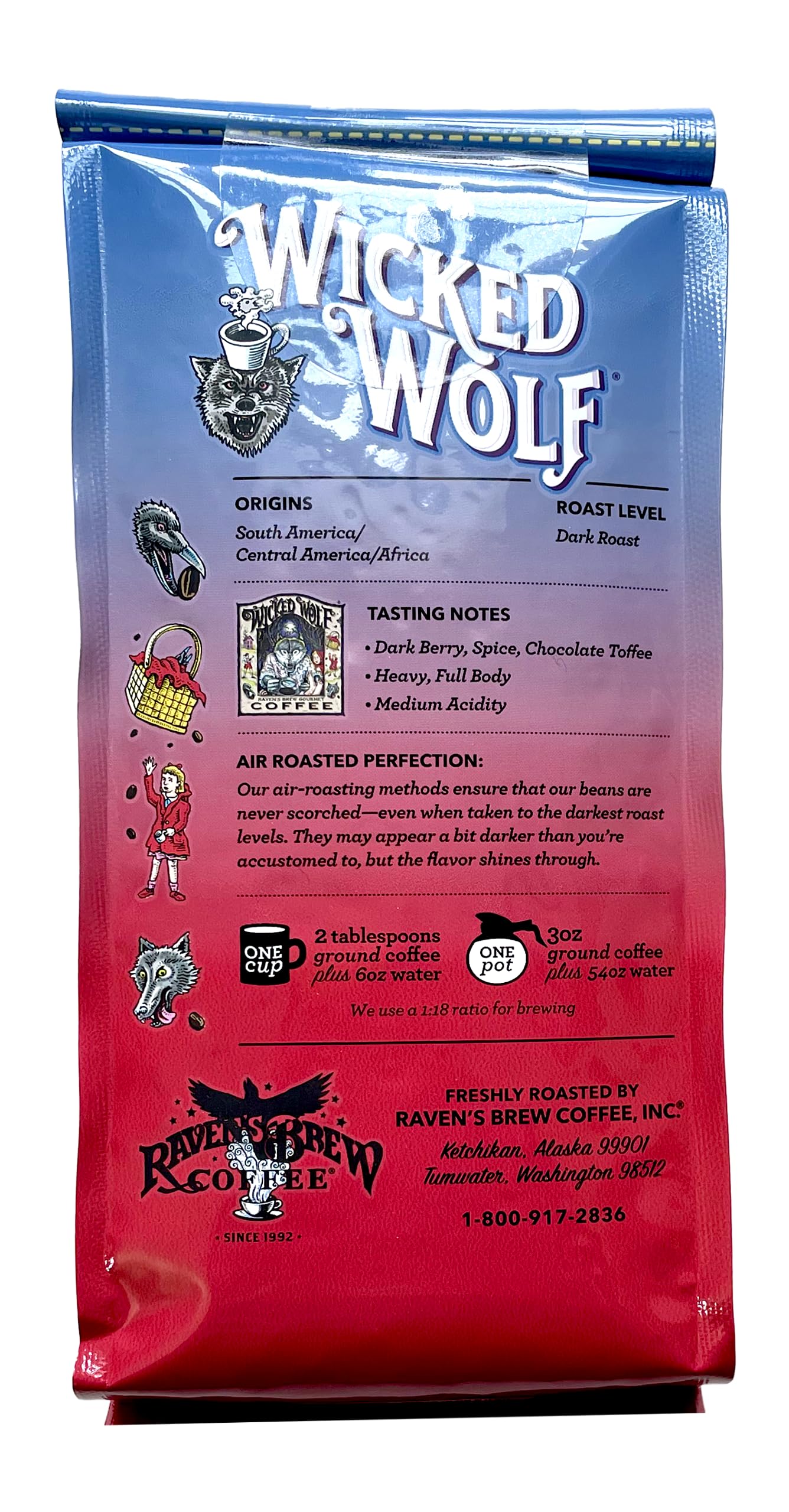 Raven's Brew Coffee - Wicked Wolf - Dark Roast - Full Body of Currant and Spice (Organic Whole Bean, 12 oz)