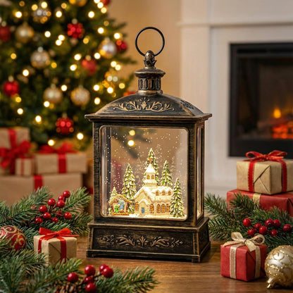 Skiennix 12.5'' Musical Snow Globe Lantern - Lighted Church with Nativity Scene | Battery or USB Powered Christmas Decor