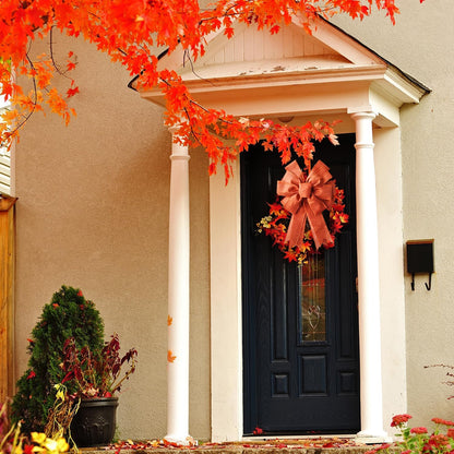 Skiennix Large Fall Bow Wreath | Thanksgiving Decor with Buffalo Bows - Orange Holiday Decoration