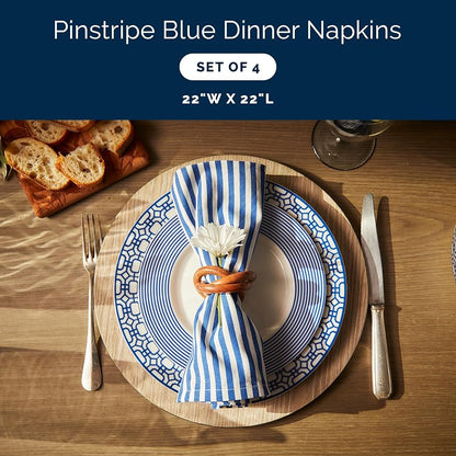 Pinstripe Blue Dinner Napkins Set of 4 - 22" x 22" Cotton Cloth Napkins (Variation: Pinstripe Blue+22" x 22" Set of 4)