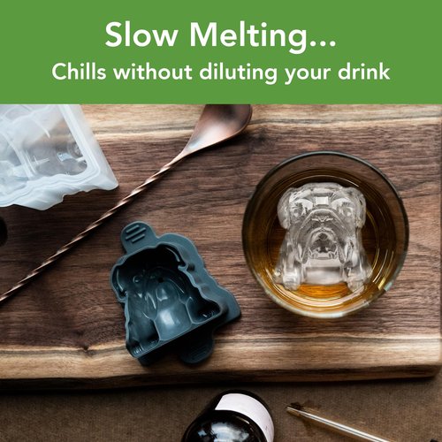 Tovolo Bulldog Shaped Ice Molds, Set of 2 - Large Ice Mold Gift Ideal for Dog Lovers - Unique Ice Mold Chills Drinks - Odor-Free Freezer Storage, Dishwasher-Safe with Silicone Plunger