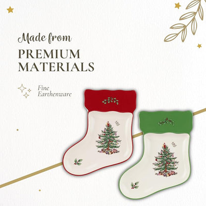 Spode Christmas Tree Stocking Dishes - Red & Green, Set of 2 (Variation 1579279)