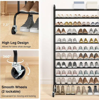 STO STO Expandable Shoe Rack - 10-Tier Metal Organizer for Up to 44 Pairs | Adjustable & Free Standing, Black