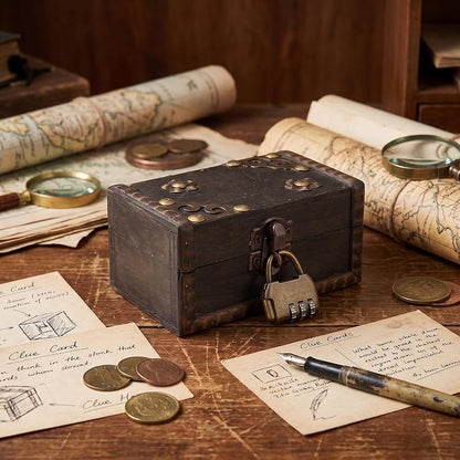 Vintage Wooden Jewelry Box for Escape Room Props & Evidence