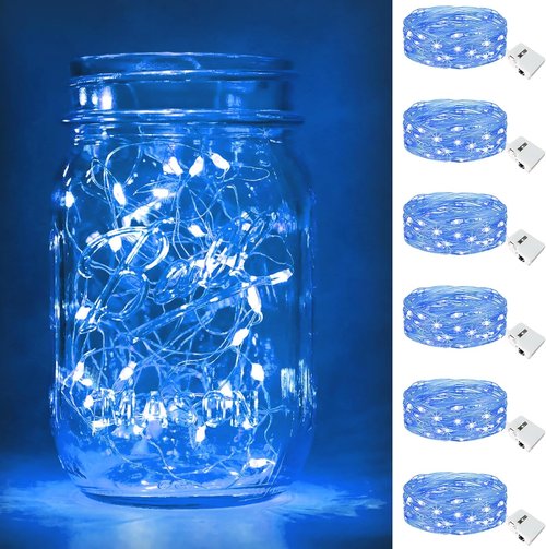 Btfarm 6 Pack Fairy Lights - Battery Operated 20 LED Twinkle String Lights | Waterproof Mini Silver Wire, Blue
