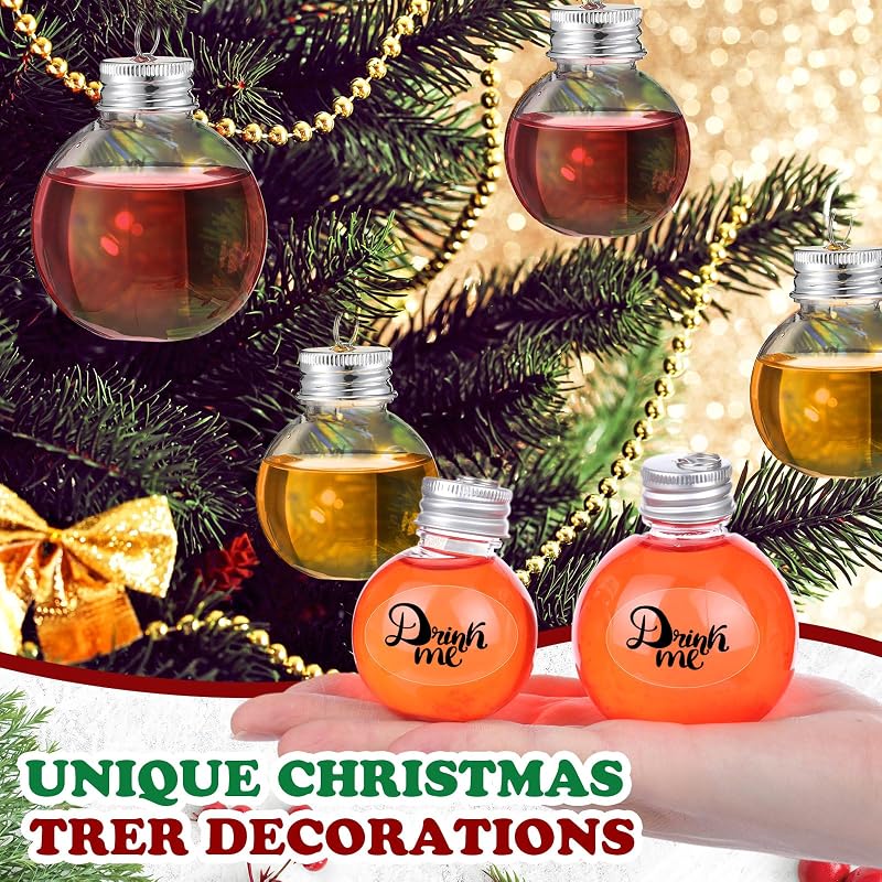 Clear Fillable Christmas Ornaments 50ml/100ml – 50Pcs Plastic Ball Bottles with Silver Tops & Hanging Loops (Variation: 50+50,100 ml)