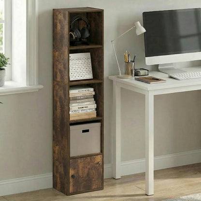 Furinno LUDER 5-Tier Bookshelf - Open Shelf Design with Door Cabinet | Amber Pine, Ideal for Home Organization