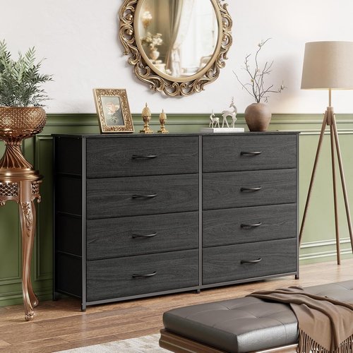 Furnulem Wide Dresser - 8 Fabric Drawers & Wood Top | TV Entertainment Center for 55'' TV (Black Oak)