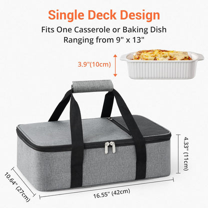Skiennix Insulated Casserole Carrier - Versatile Hot & Cold Food Tote for Potlucks | Fits 9"x13" Dish - Grey