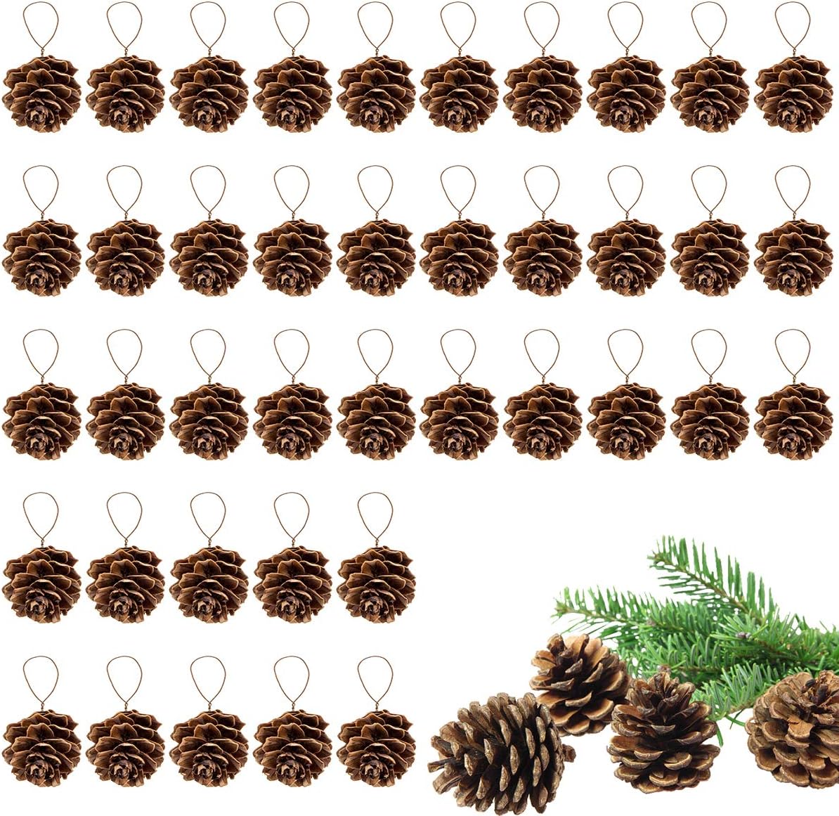 Natural Mini Pine Cones Christmas Ornaments - 40 Pcs Rustic Hanging Decorations for Tree, Table, and Wreath