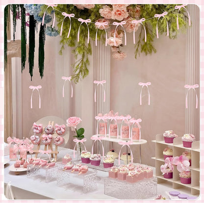 Skiennix 30 Pack Bow Cake Toppers - Pink Ribbons for Coquette Themed Celebrations | Perfect for Birthdays, Baby Showers, Weddings & More