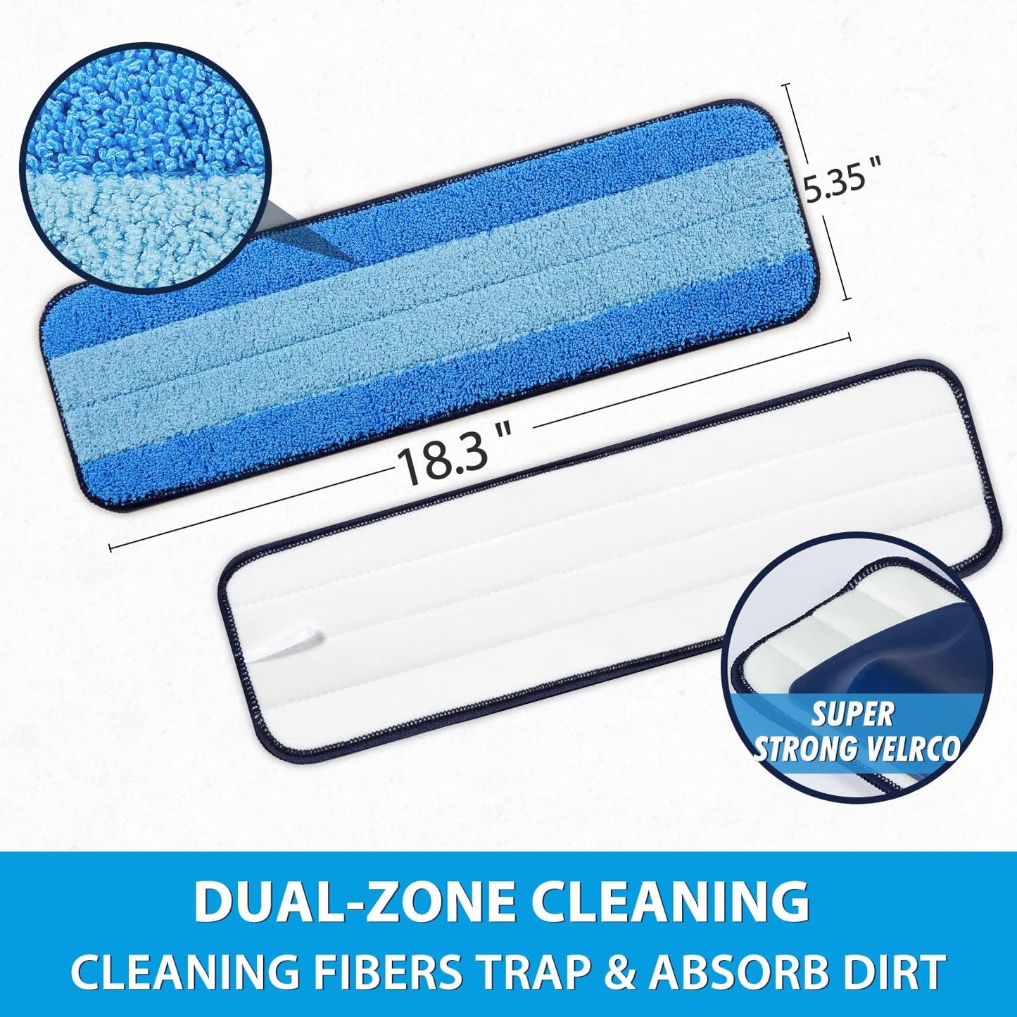Mr. Scrub Microfiber Cleaning Pads - 3 Pack for Bona Mop | Super-Absorbent, Reusable, 18 Inch Size