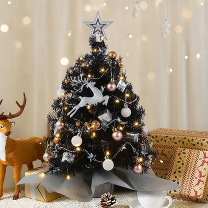 Juegoal Mini Black Christmas Tree - 24 Inch Lighted Tabletop Pine with 50 LED Lights | Battery Operated & Timer for Holiday Decor