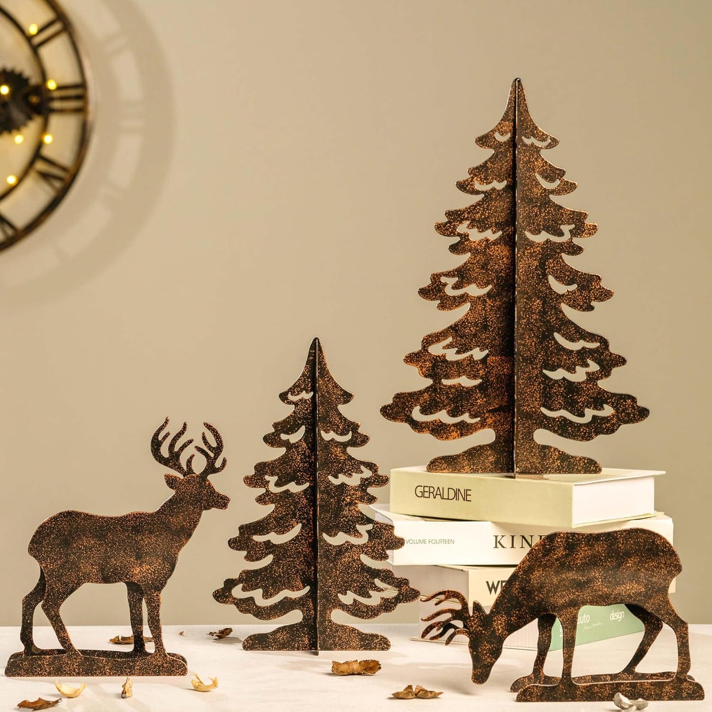 YULETIME 4-Piece Metal Christmas Reindeer & Tree Silhouette Set - Festive Holiday Tabletop Decor