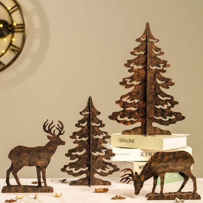 YULETIME 4-Piece Metal Christmas Reindeer & Tree Silhouette Set - Festive Holiday Tabletop Decor