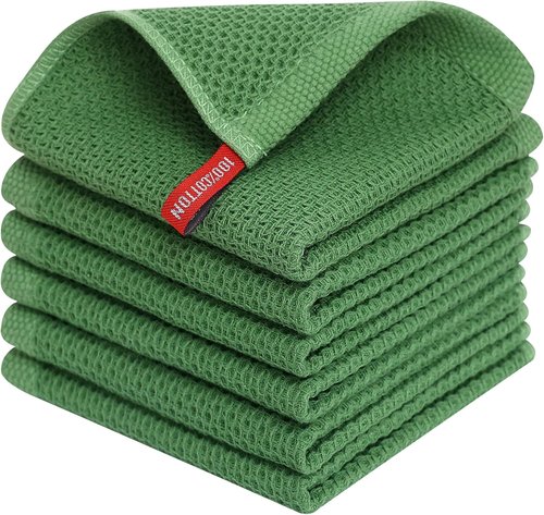 Homaxy 100% Cotton Waffle Weave Dish Cloths - Ultra Soft & Absorbent Kitchen Towels | 12x12 Inches, 6-Pack, Grass Green