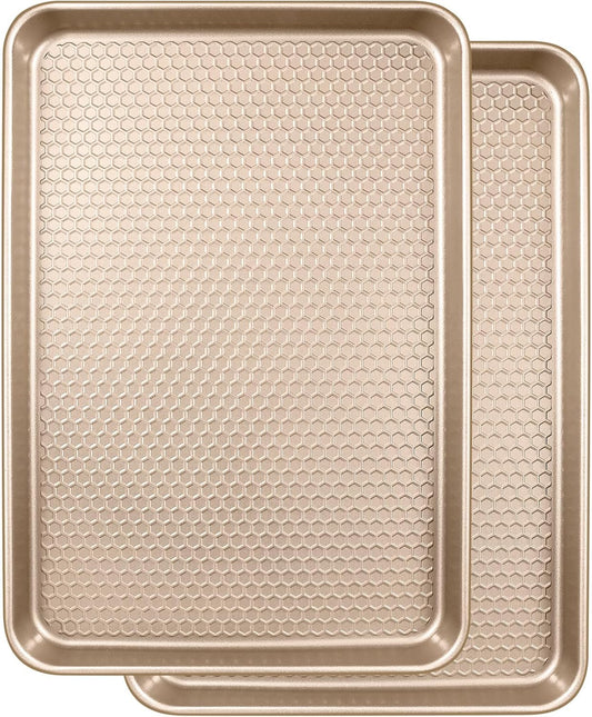 Wildone Baking Sheet Pan Set - Nonstick Honeycomb Embossed Cookie Sheets | 15x10 In, Champagne Gold, 2 Pack