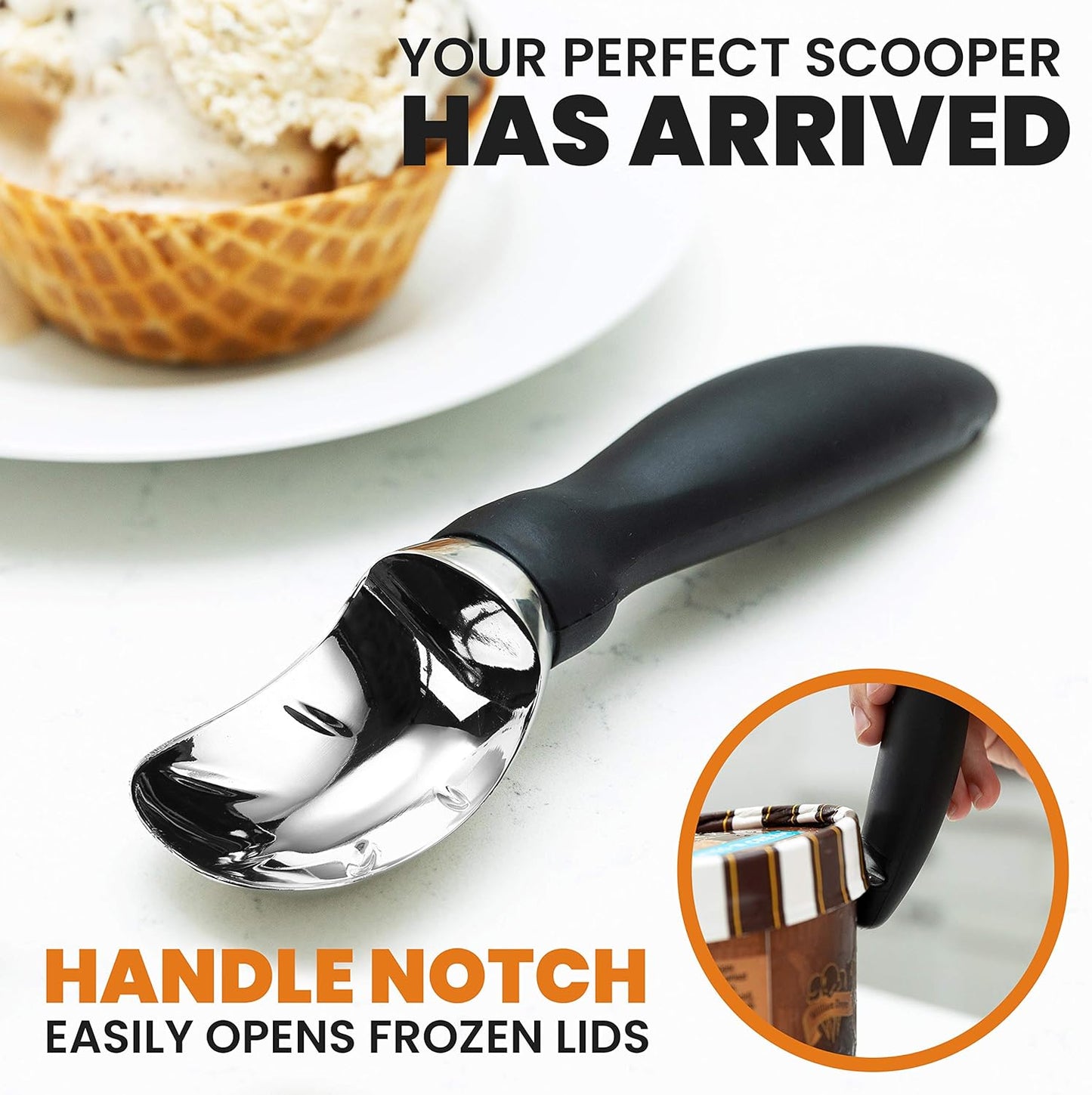 Spring Chef Ice Cream Scoop - Professional Heavy Duty Sturdy Scooper with Soft Grip Handle | 2 Pack, Black