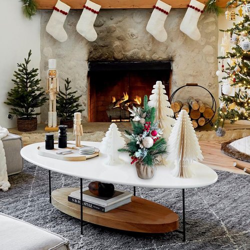 Idyllic 21-Inch Snowy Mini Christmas Tree - Flocked Tabletop Holiday Decor with Red Berries & Cloth Bag Base