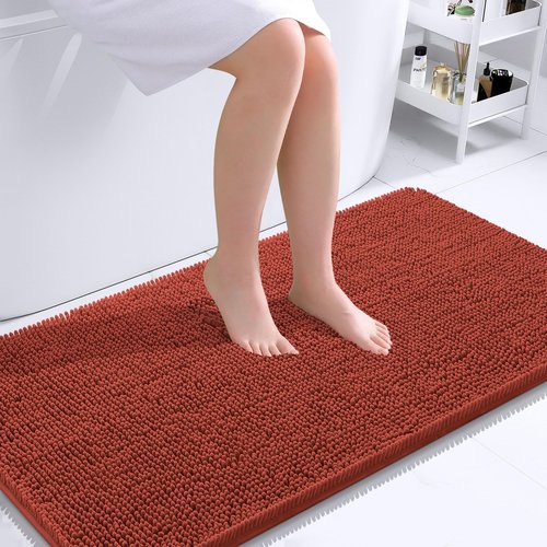 OLANLY Bathroom Rugs 44x24, Extra Soft Absorbent Chenille Bath Rugs, Rubber Backing Quick Dry, Machine Washable Bath Mats for Bathroom Floor, Tub and Shower, Home Decor Accessories, Rustic Terracotta