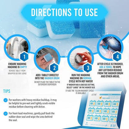 Eco-Friendly Washing Machine Cleaner Tablets by [Brand Name] - 24 Pack Deep Cleaning for HE Front & Top Load Washers