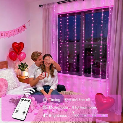 JMEXSUSS 300 LED Curtain Lights - Remote-Controlled Pink String Lights for Bedroom & Party | 9.8x9.8ft Indoor/Outdoor Decor