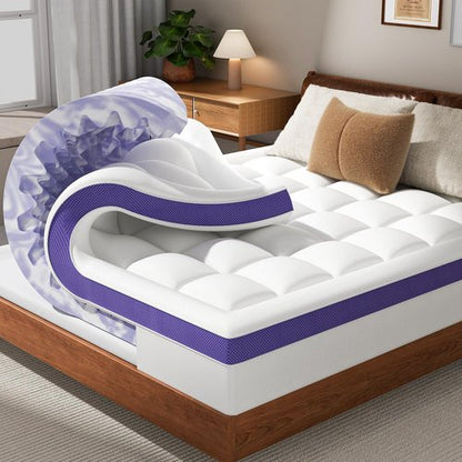 ChiXpace Dual Layer 4 Inch Memory Foam Mattress Topper Queen - 2 Inch Gel Memory Foam and 2 Inch Pillow Top Mattress Pad, 7-Zone Egg Crate Queen Size Mattress Topper (White)