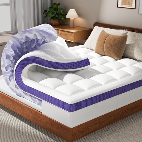 ChiXpace Dual Layer 4 Inch Memory Foam Mattress Topper Queen - 2 Inch Gel Memory Foam and 2 Inch Pillow Top Mattress Pad, 7-Zone Egg Crate Queen Size Mattress Topper (White)