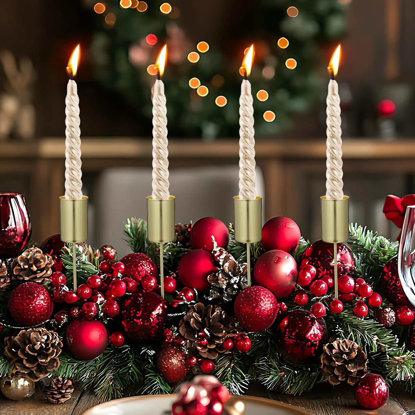 Skiennix Christmas Candle Holders - 5 Pcs Metal Spike Stand for Festive Decor | Golden Finish