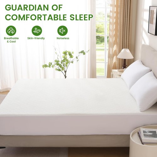 KUUP Waterproof Queen Mattress Protector- Hypoallergenic Odor-Free Rayon Derived from Bamboo, Breathable Cooling 3D Air Noiseless Mattress Cover Fits 11" Deep Pockets