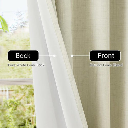 ChrisDowa 100% Blackout Curtains - 63 Inch Linen Drapes for Total Privacy | Beige, 2 Panels (52" W x 63" L)