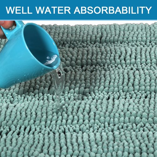 H.VERSAILTEX Bathroom Rugs Non Slip Thick Shaggy Chenille Bathroom Rug Mat Set Extra Soft and Absorbent Striped Floor Rugs, 2 Piece, Machine-Washable, Eggshell Blue