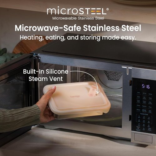 Bentgo MicroSteel Heat & Eat Container - Microwave-Safe, Leak-Proof & Airtight | 5.5-Cup Gold Stainless Steel Food Storage
