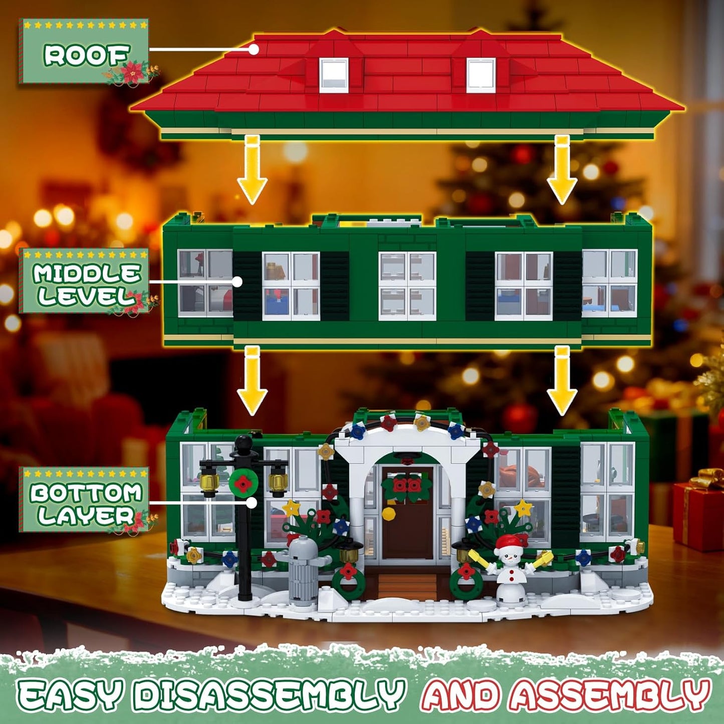 Skiennix Christmas House Building Set - 1187PCS Light-Up Holiday Kit for Adults & Movie Fans