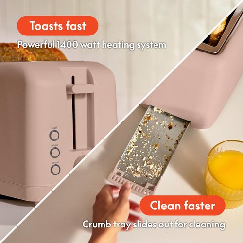 Bella 4-Slice Slim Toaster - 6 Shade Settings, Reheat & Cancel Functions | Fits Sourdough, 10” Long Slot, Blossom Color