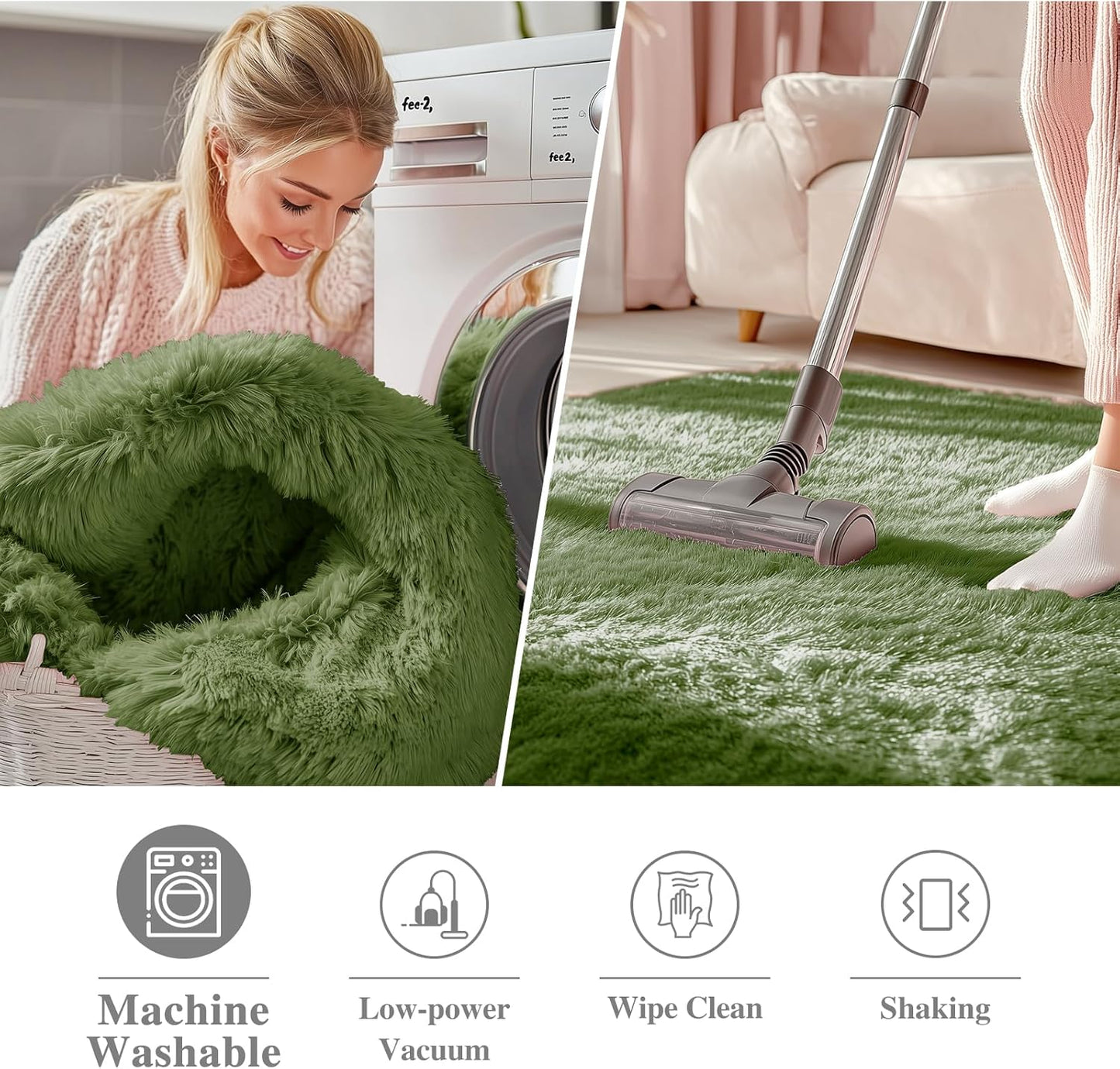 OLANLY Green Round Area Rug - Soft, Fluffy, Machine Washable 9 ft Circle Carpet for Bedroom & Living Room