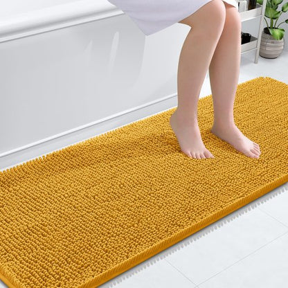 OLANLY Bathroom Rugs 70x24, Extra Soft Absorbent Chenille Bath Rugs, Rubber Backing Quick Dry, Machine Washable Bath Mats for Bathroom Floor, Tub and Shower, Home Decor Accessories, Golden Yellow