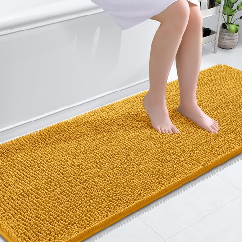 OLANLY Bathroom Rugs 70x24, Extra Soft Absorbent Chenille Bath Rugs, Rubber Backing Quick Dry, Machine Washable Bath Mats for Bathroom Floor, Tub and Shower, Home Decor Accessories, Golden Yellow