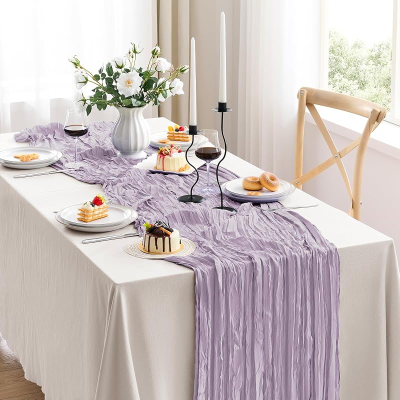 Lilac 3-Piece Cheesecloth Table Runner Set, 35 x 120 in – Boho Rugged Rustic