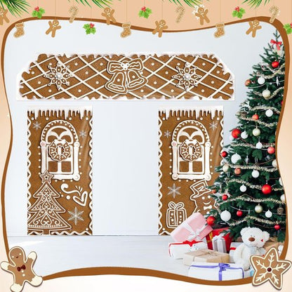 HunnmingRe Christmas Gingerbread House Decorations - 3 Pcs Door Covers & Backdrop | Snowflakes Style