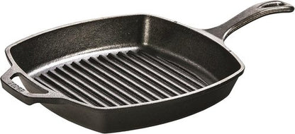 Lodge Square Cast Iron Grill Pan - Pre-Seasoned Skillet for Perfectly Grilled Burgers - 10.5 Inches