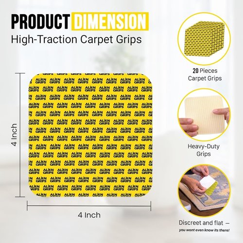 Alien Grip Carpet Tape - 20 Pcs Anti-Slip Double-Sided Rug Grippers for Hardwood & Tile Floors