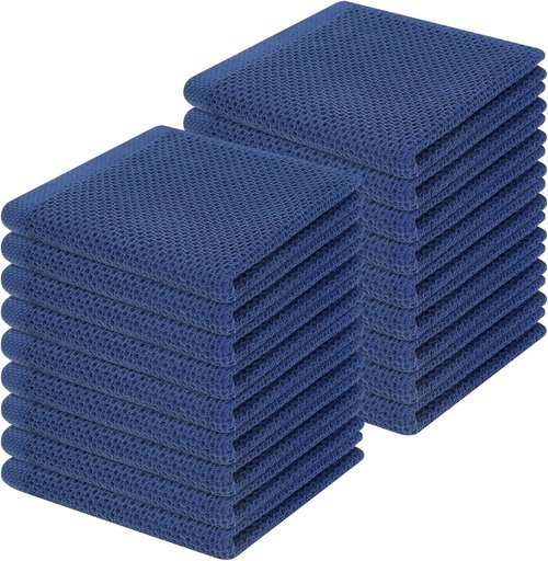 Homaxy Kitchen Dish Cloths - 100% Cotton Waffle Weave, Ultra Soft & Absorbent, 12x12 Inches, Navy Blue, 18-Pack
