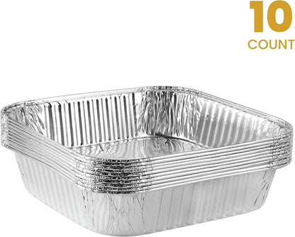 PLASTICPRO Aluminum Foil Baking Pans - 8'' Square Bakeware for Cakes, Breads & More | Pack of 10