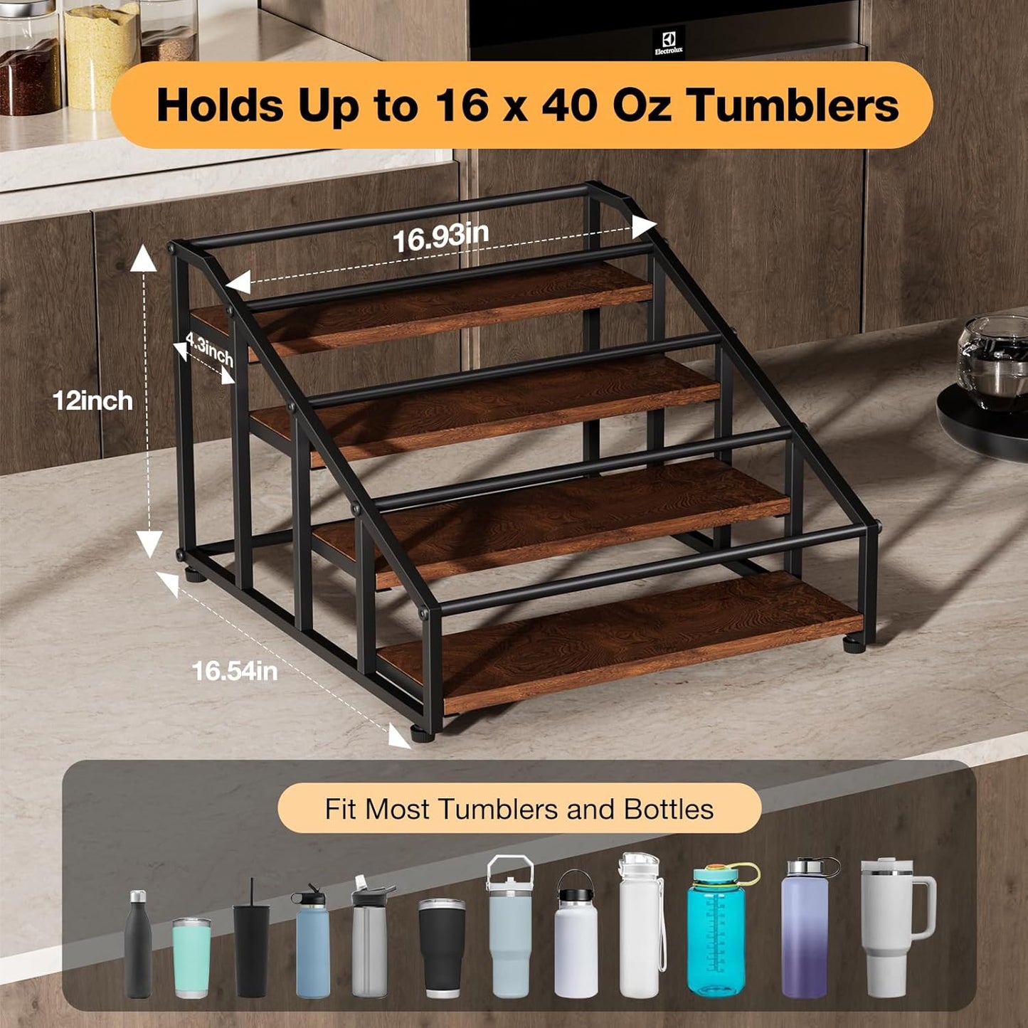 MOJOHAND 4-Tier Tumbler Organizer - Holds 16 Stanley 40 oz Tumblers & Water Bottles | Perfect for Kitchen & Pantry